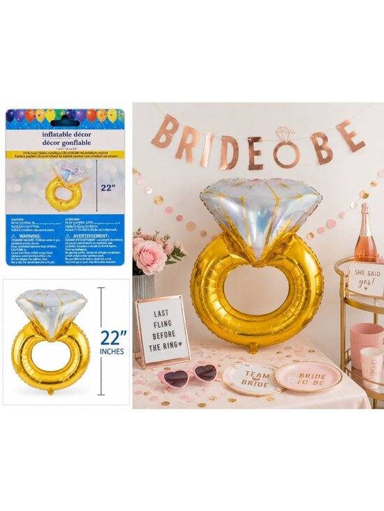Unbranded Other - 22” Diamond Ring Foil Balloon Gold Bridal Shower Bachelorette Engagement Decor